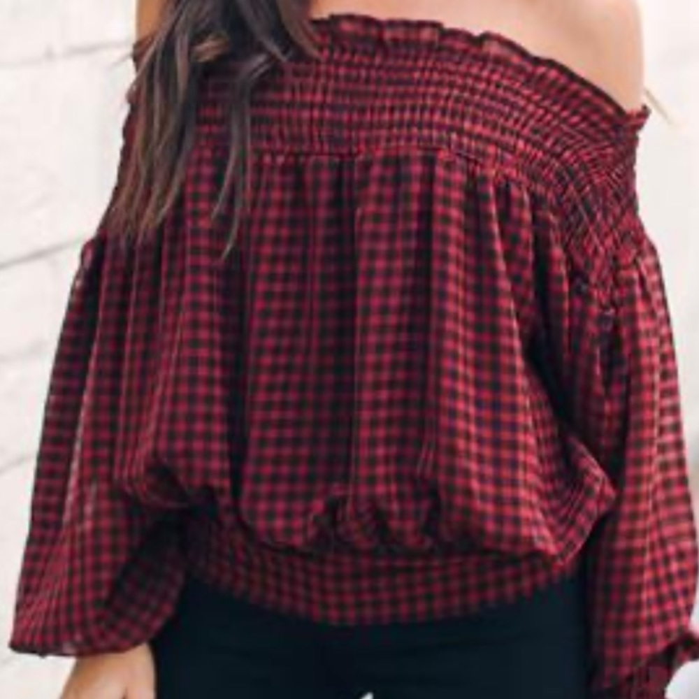 Vici Dolls plaid off the shoulder top, tie back